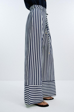 ZARA ДЛИННЫЙ КОМБИНЕЗОН ИЗ ЛЬНА, СИНИЙ/БЕЛЫЙ