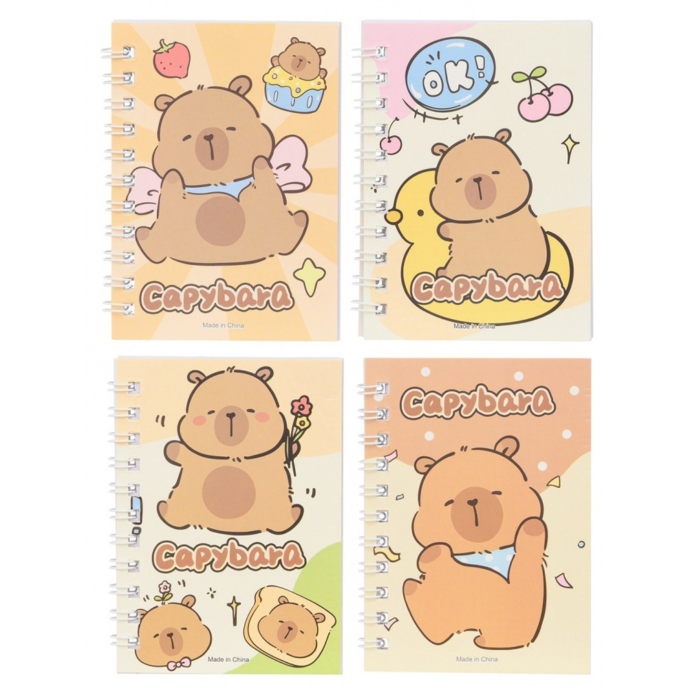 Блокнот детский Basir, формат А7, серия "Капибара", набор 4 шт, яркая обложка, 40 листов, размер 10.5*7.5 см