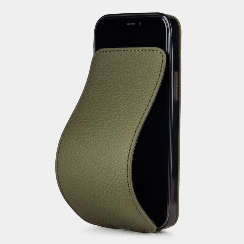 Чехол для iPhone 12 Mini из натуральной кожи теленка, зеленого цвета