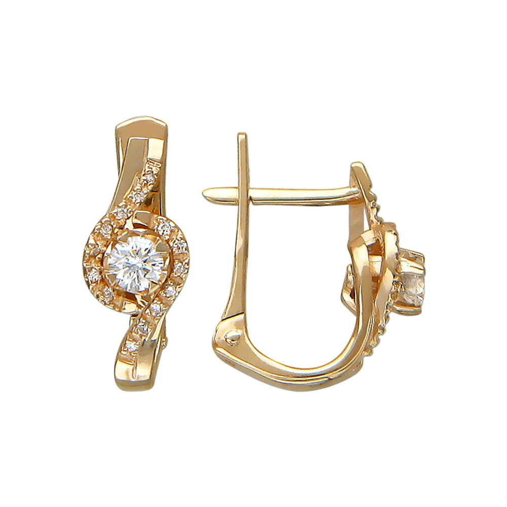 Серьги с фианитом из красного золота 585 пробы JA-S-1С115752