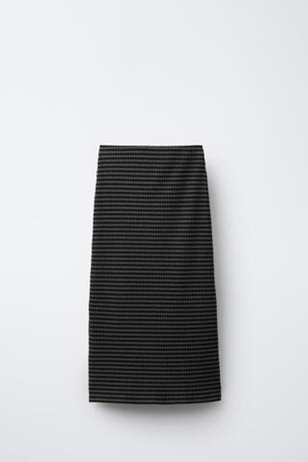 ZARA ЮБКА МИДИ С ТЕКСТУРОЙ В ПОЛОСКУ, ЧЕРНЫЙ