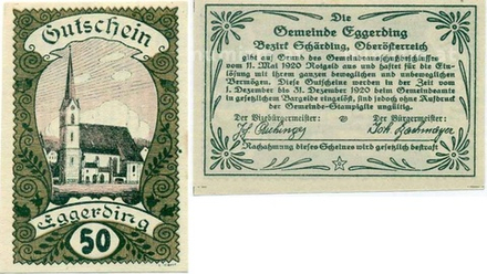 Австрия 50 геллеров 1920 Эггердинг aUNC