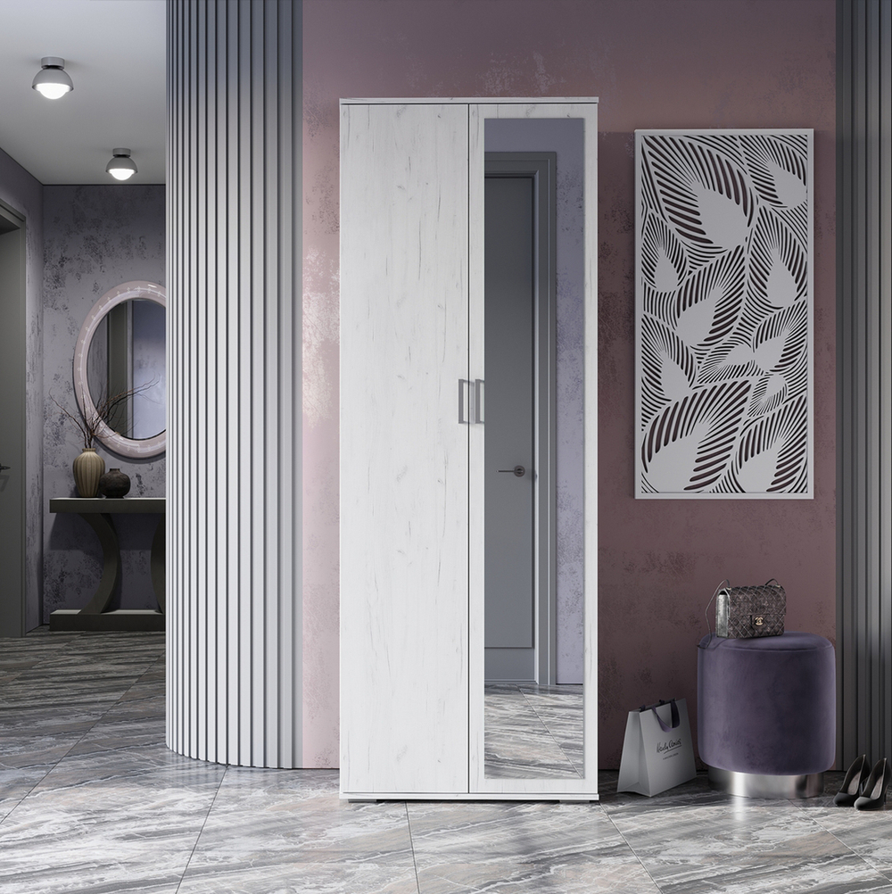 НЕЛЬСОН-4 Шкаф 2-х дверный со штангой Дуб крафт белый / Дуб крафт белый