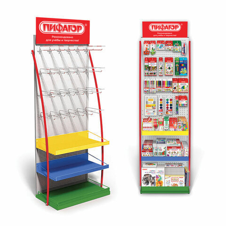 Стойка для размещения товара напольная ПИФАГОР, 2050x600x500 мм, 25 крючков, 3 полки, металл, 504878