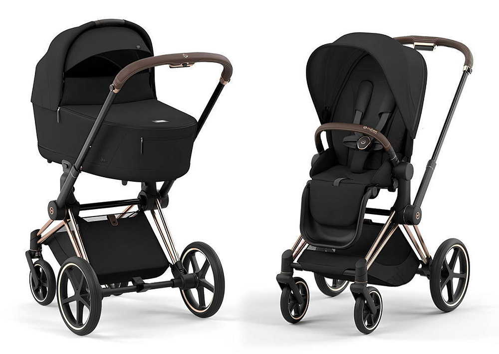 Коляска 3 в 1 Cybex Priam IV Rosegold complete и автокресло Aton S2 i-Size Moon Black Sepia Black