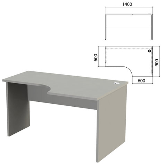 Стол письменный эргономичный "Этюд", 1400х900х750, правый, серый (КОМПЛЕКТ)