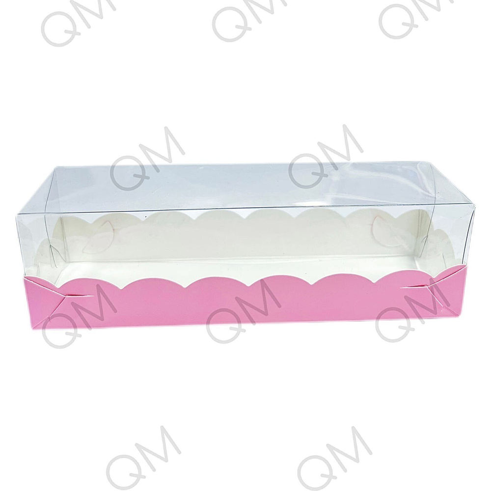 Коробка для макарон с пластиковой крышкой 190*55*55 мм (розовая матовая), 50шт