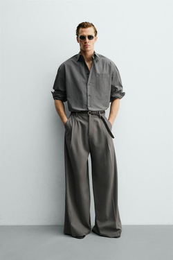 ZARA БРЮКИ WIDE FIT СО СКЛАДКАМИ, АНТРАЦИТОВО-СЕРЫЙ