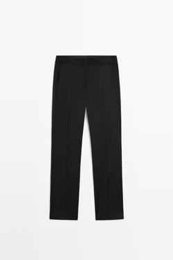 Massimo Dutti Прямые брюки из 100% холодной шерсти, черный