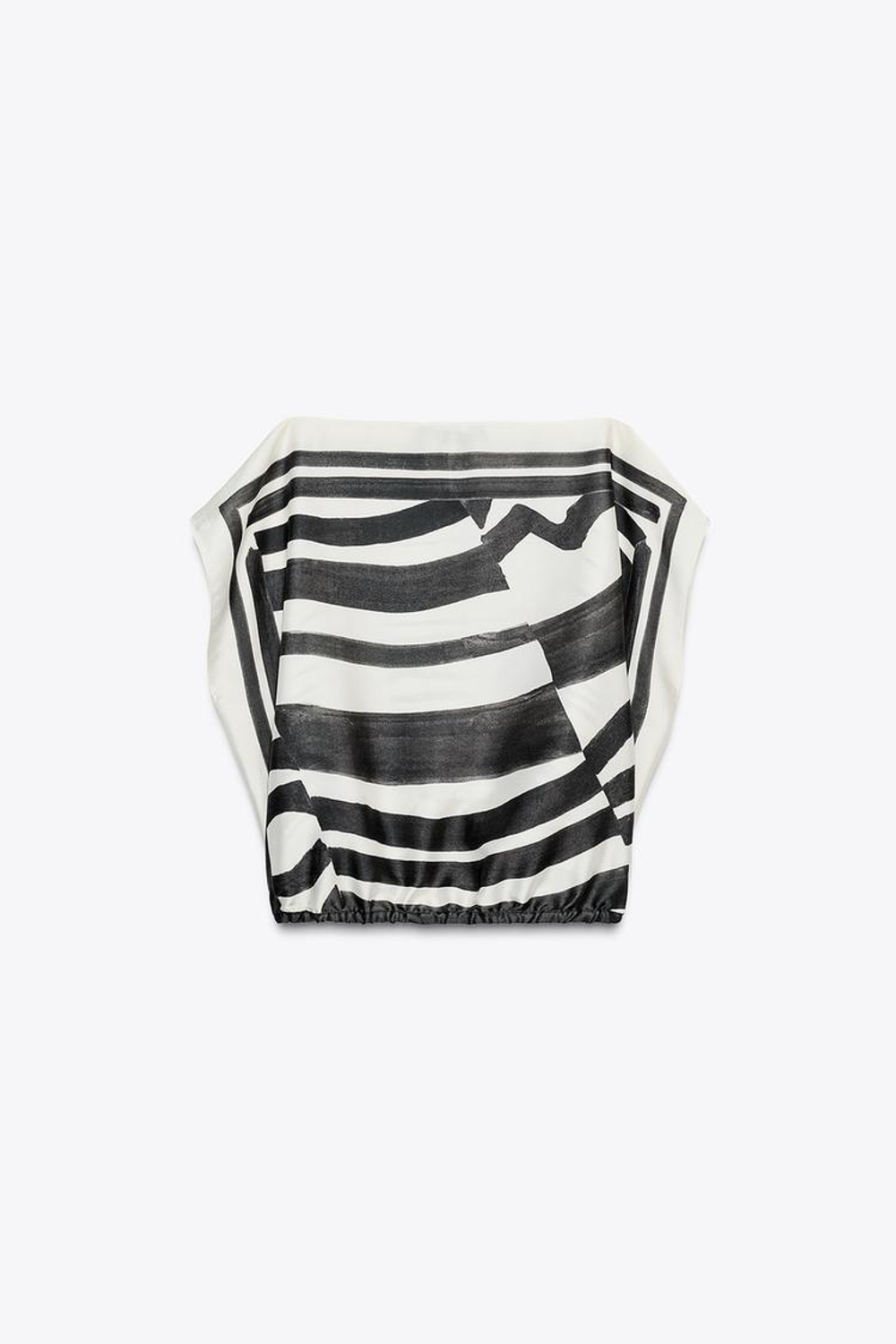 ZARA ТОП С ПРИНТОМ ZW COLLECTION, ЧЕРНЫЙ/ЭКРЮ