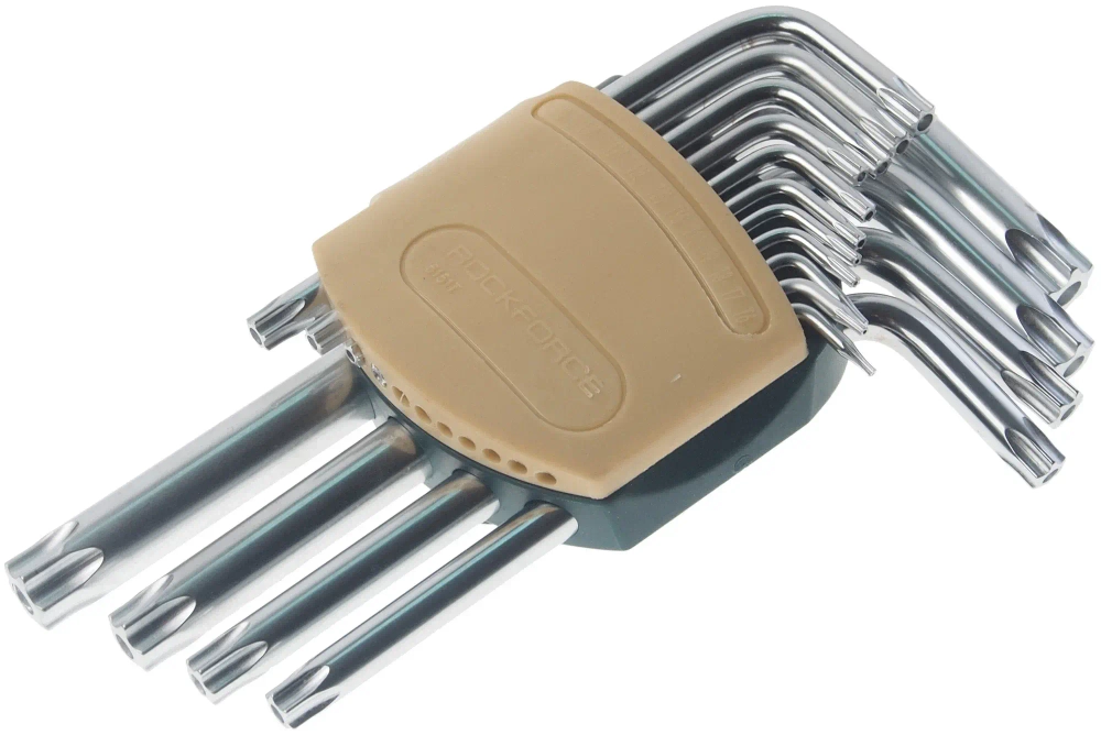 Набор ключей RF-5151T TORX Г-образных с отверстием,15пр. (Т6Н-Т10Н,Т15Н,Т20Н,Т25Н,Т27Н,Т30Н,Т40Н,Т45Н,Т50Н,Т55Н,Т60Н) в пласт держателе ROCKFORCE