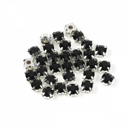 Стразы пришивные в цапах стекло, цв.черный 6 мм, 36шт