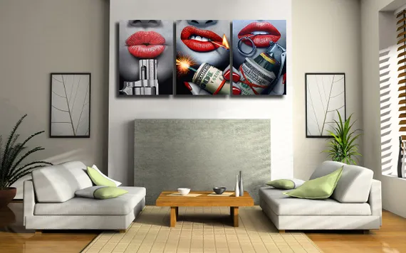 Модульная картина "Живопись с красными губами"