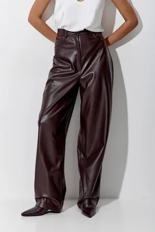 Брюки Baggy из экокожи шоколадного цвета