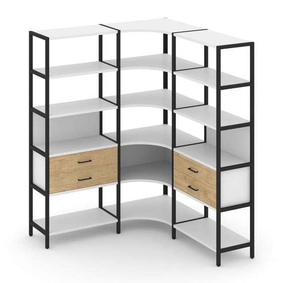 Shelf System Трехсекционный угловой стеллаж пятиярусный с ящиками SN.STMU-531 Белый/Тиквуд Светлый/М