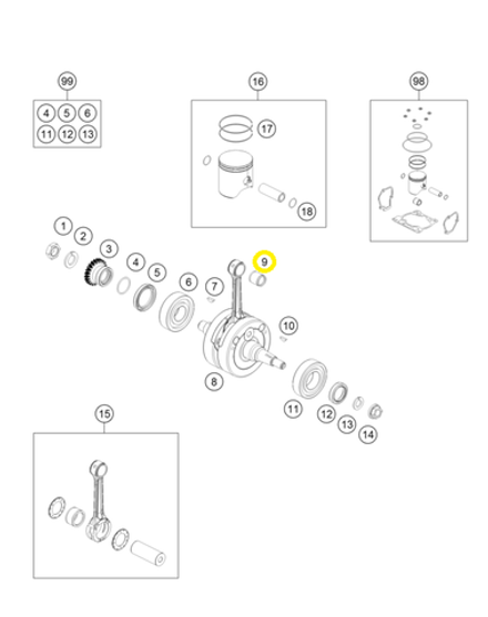 Подшипник поршневого пальца KTM, HQV, GASGAS 125/150cc 15x19x20