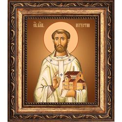 Августин Аврелий, Блаженный, Иппонийский, епископ. Икона на холсте. В раме 10 х 12 см.