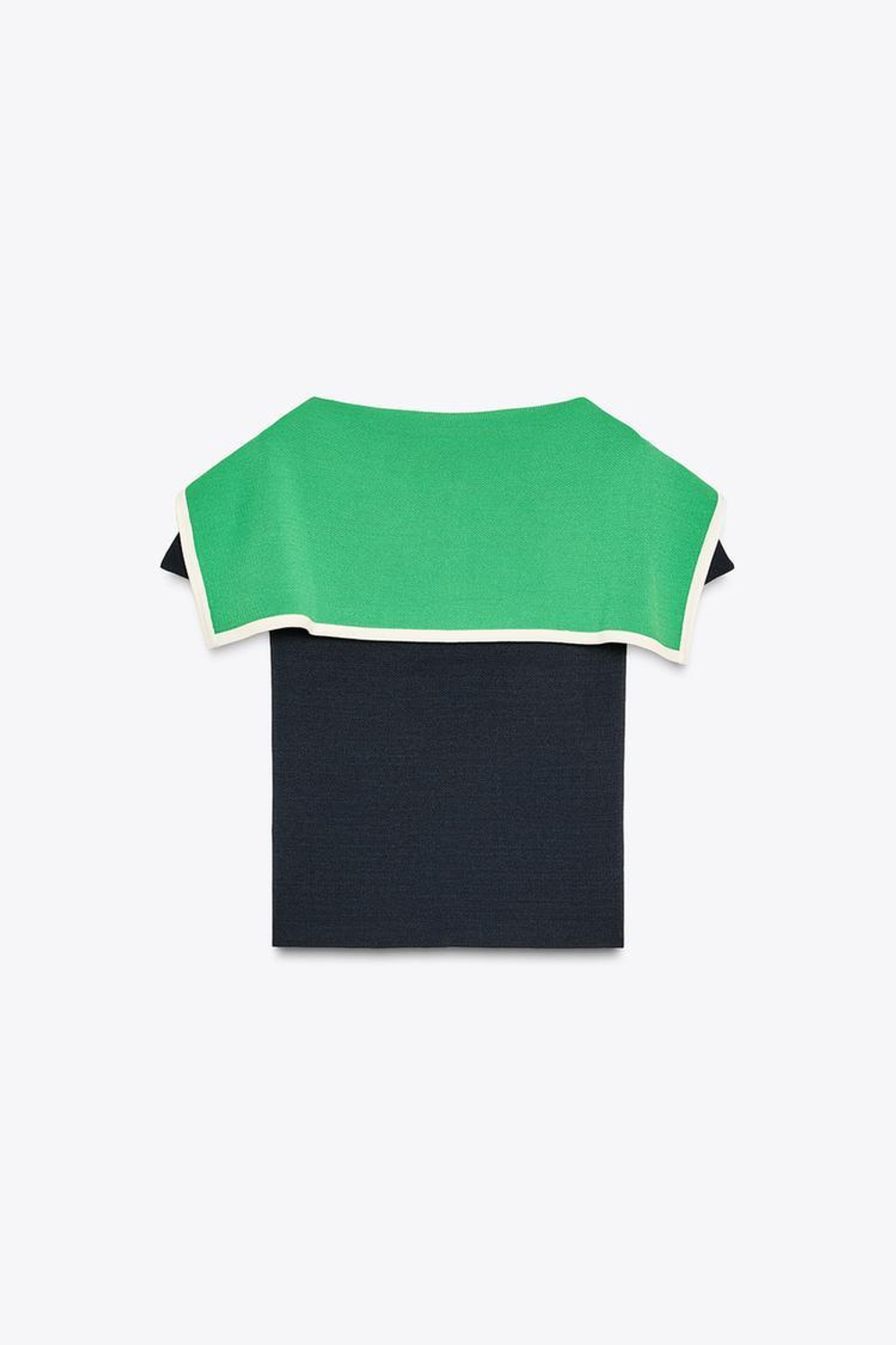 ZARA ТРИКОТАЖНЫЙ ТОП С КОМБИНИРОВАННЫМИ ЛАЦКАНАМИ, МОРСКОЙ СИНИЙ