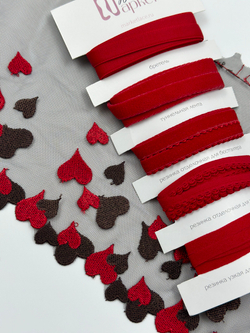 Кружево, вышивка на сетке цвет шоколад с красным неэластичная ширина 17,5 см (только одна сторона)