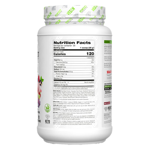 PERFECT Sports, Diet, веганская, 100% смесь растительных протеинов, с ягодным вкусом, 700 г (1,5 фунта)