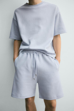 ZARA ШОРТЫ-ДЖОГГЕРЫ RELAXED FIT INTERLOCK, НЕБЕСНО-ГОЛУБОЙ