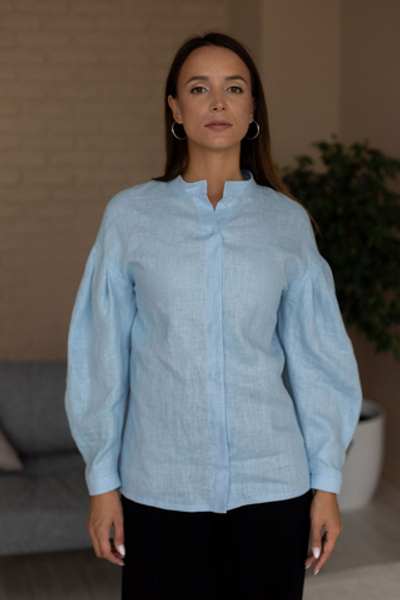 Рубашка Людмила изо льна голубого цвета