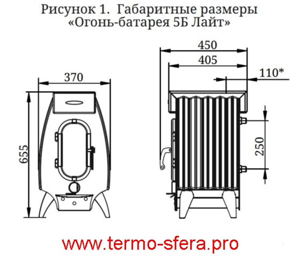 Печь длительного горения ТМФ Огонь-Батарея 5 Лайт Серый металлик
