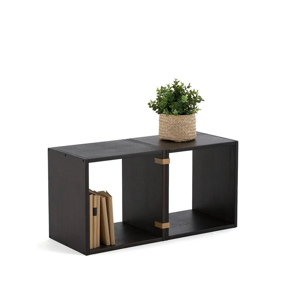 Комплект полок Эдгар 35х28х35 см деревянных / Полки напольные дизайнерские / стеллаж модульный - 2 куба из массива дуба, цвет черный дуб