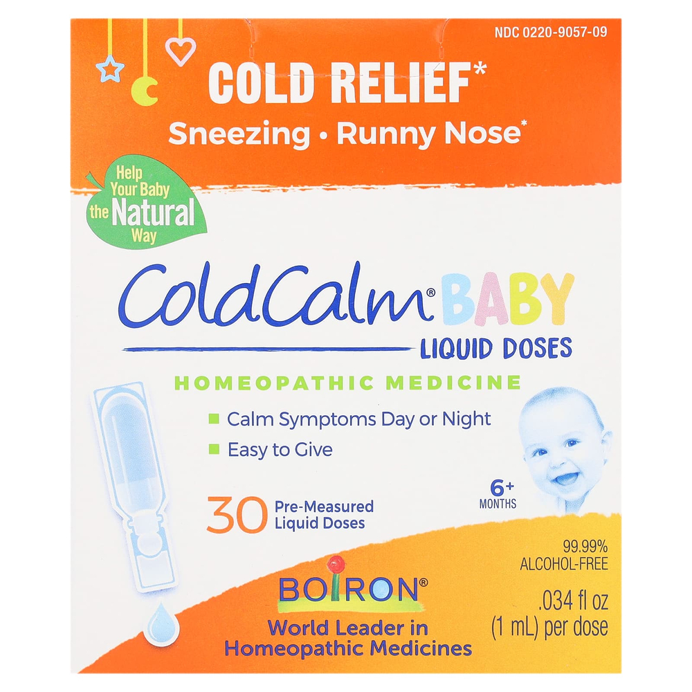 Boiron, Cold Calm Baby, жидкая добавка, для облегчения симптомов простуды, для детей от 6 месяцев, 30 отмеренных жидких доз по 1 мл (0,034 жидк. унции)