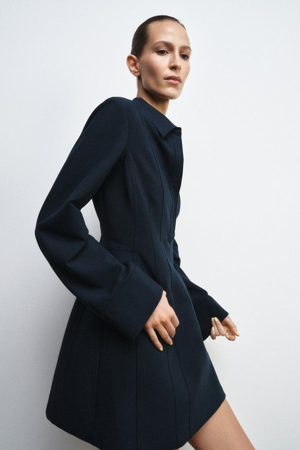 ZARA КОРОТКОЕ ПЛАТЬЕ-РУБАШКА — ZW COLLECTION, МОРСКОЙ СИНИЙ