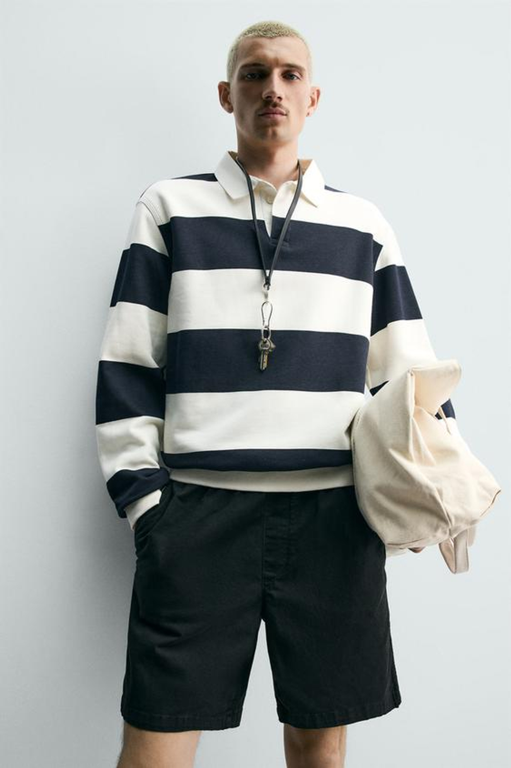 ZARA ШОРТЫ ИЗ ТВИЛА RELAXED FIT, ЧЕРНЫЙ
