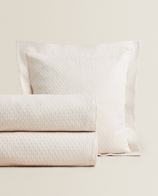ZARA HOME ПОКРЫВАЛО ИЗ ХЛОПКА С УЗОРОМ, БЕЖЕВЫЙ