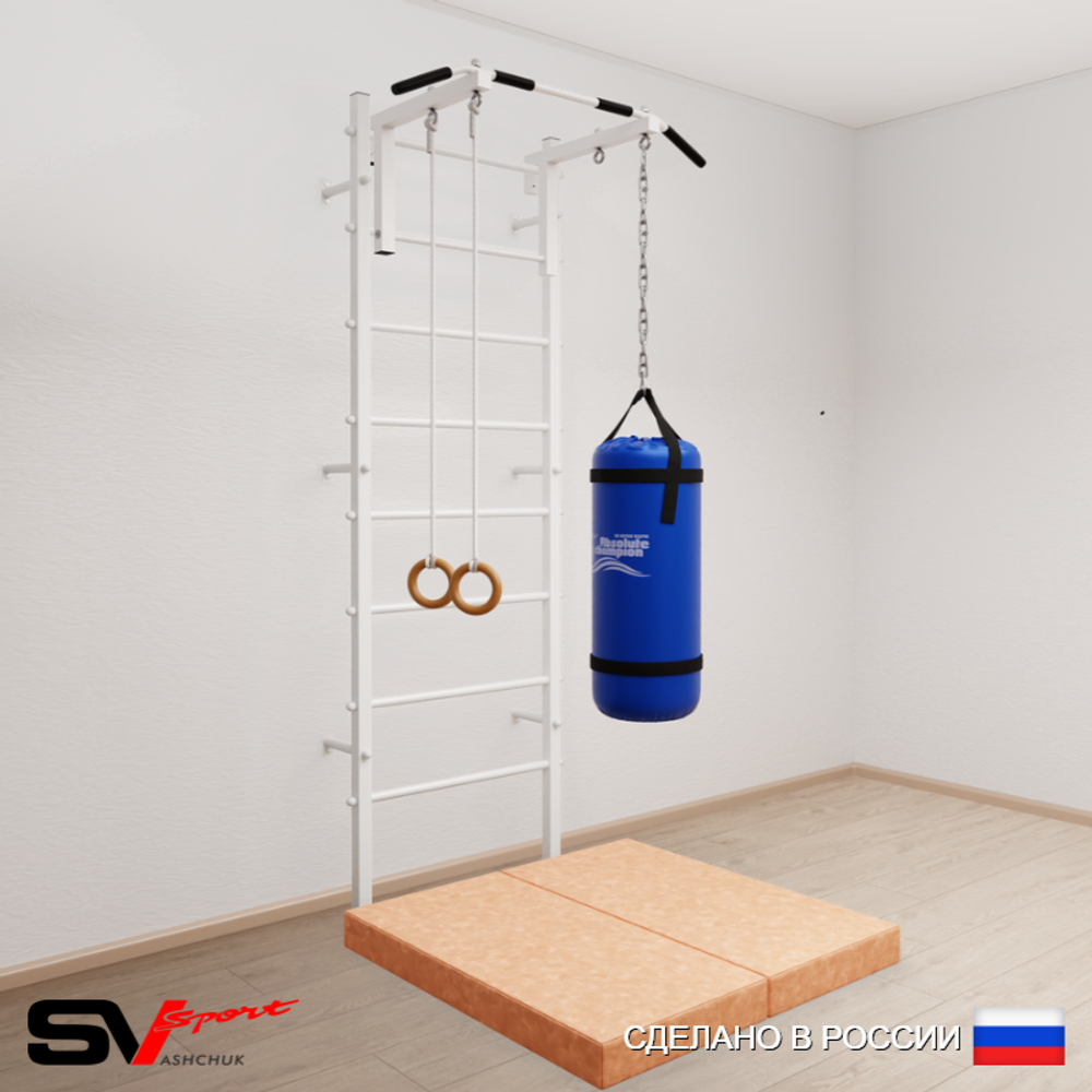 Шведская стенка Sv Sport 5107 (Турник стандарт/Кольца/Цепь/Мешок 30кг/Мат 1м)