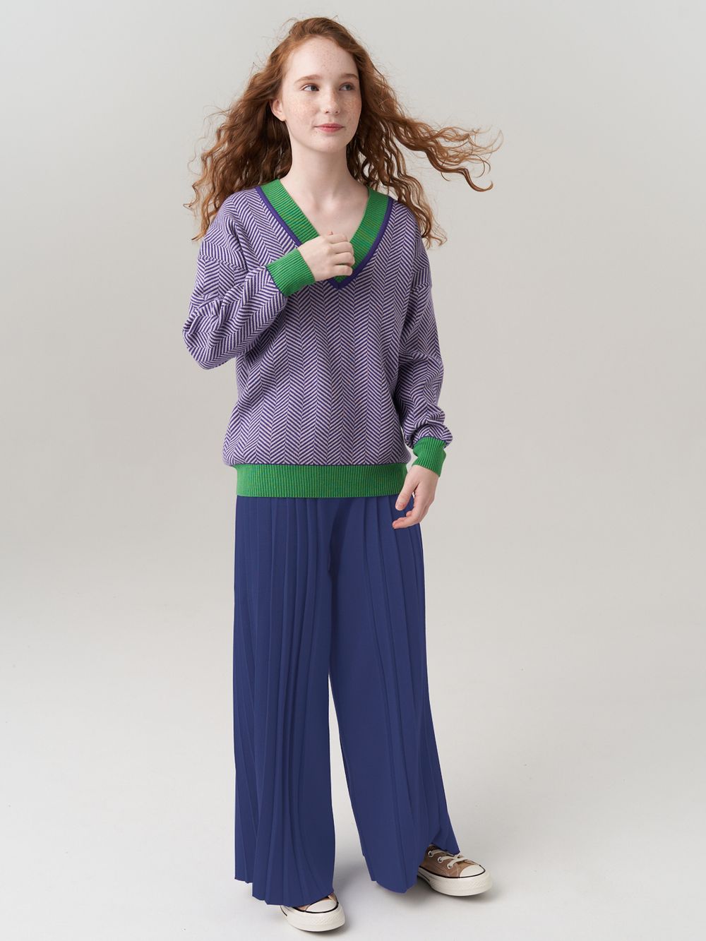 Школьные широкие брюки для девочки AT726-2 сапфировый