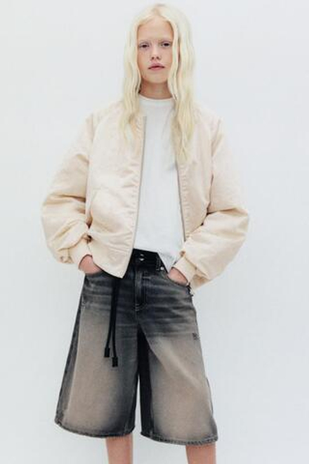 ZARA КУРТКА-БОМБЕР С САТИНИРОВАННЫМ ЭФФЕКТОМ, СВЕТЛЫЙ ЭКРЮ
