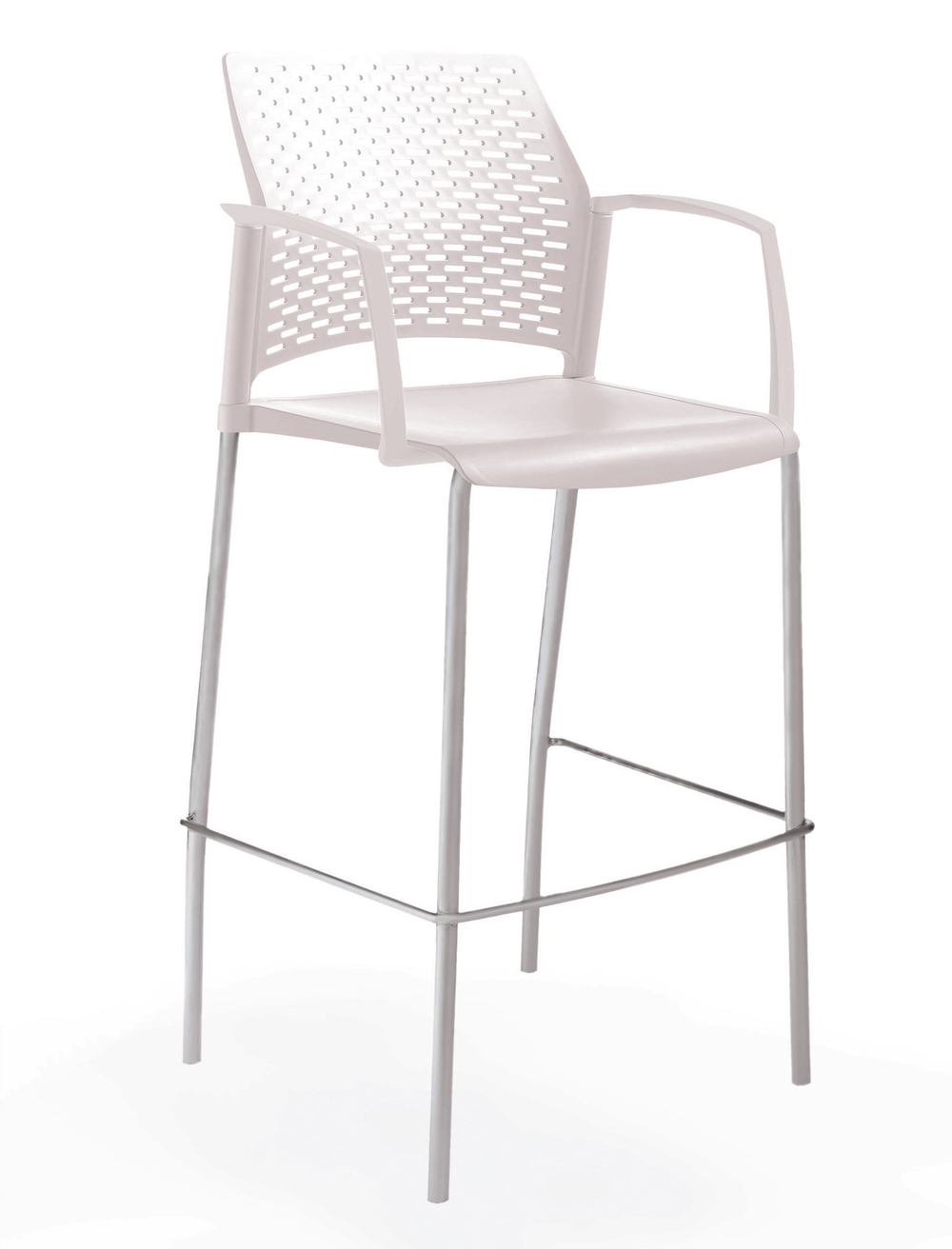 стул Rewind барный, каркас серый, пластик белый, с закрытыми подлокотниками, без обивки