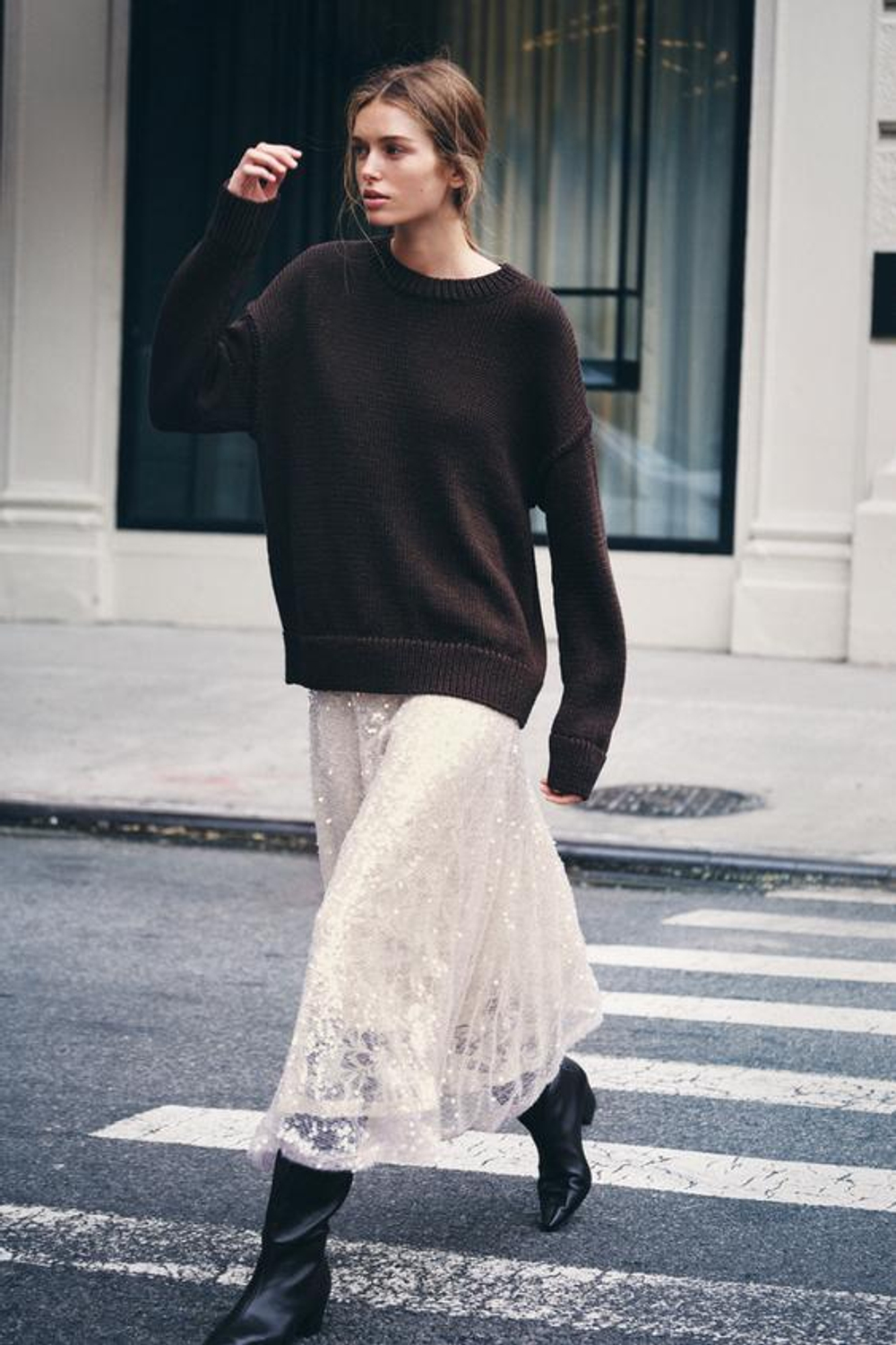 ZARA ЮБКА МИДИ С ПАЙЕТКАМИ, ЦВЕТ РОЗОВОГО МЕЛА