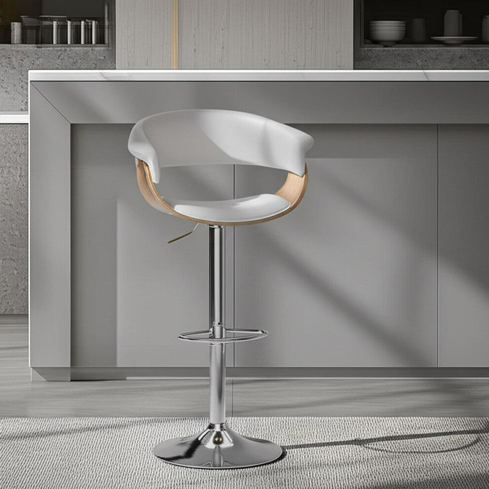 Барный стул VIMTA (mod.4021S) металл/дерево/экокожа, 60х51х91,5-112,5 см, высота сиденья 61,5-82,5 см, белый/натуральный/хром