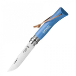 Нож Opinel №7 Trekking нержавеющая сталь, кожаный темляк, голубой