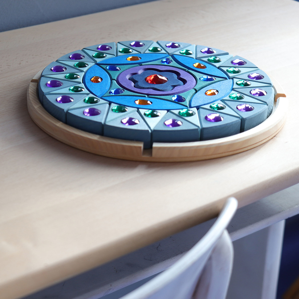 Деревянная мозаика круглая "Морская" с акриловыми камнями, 44 детали