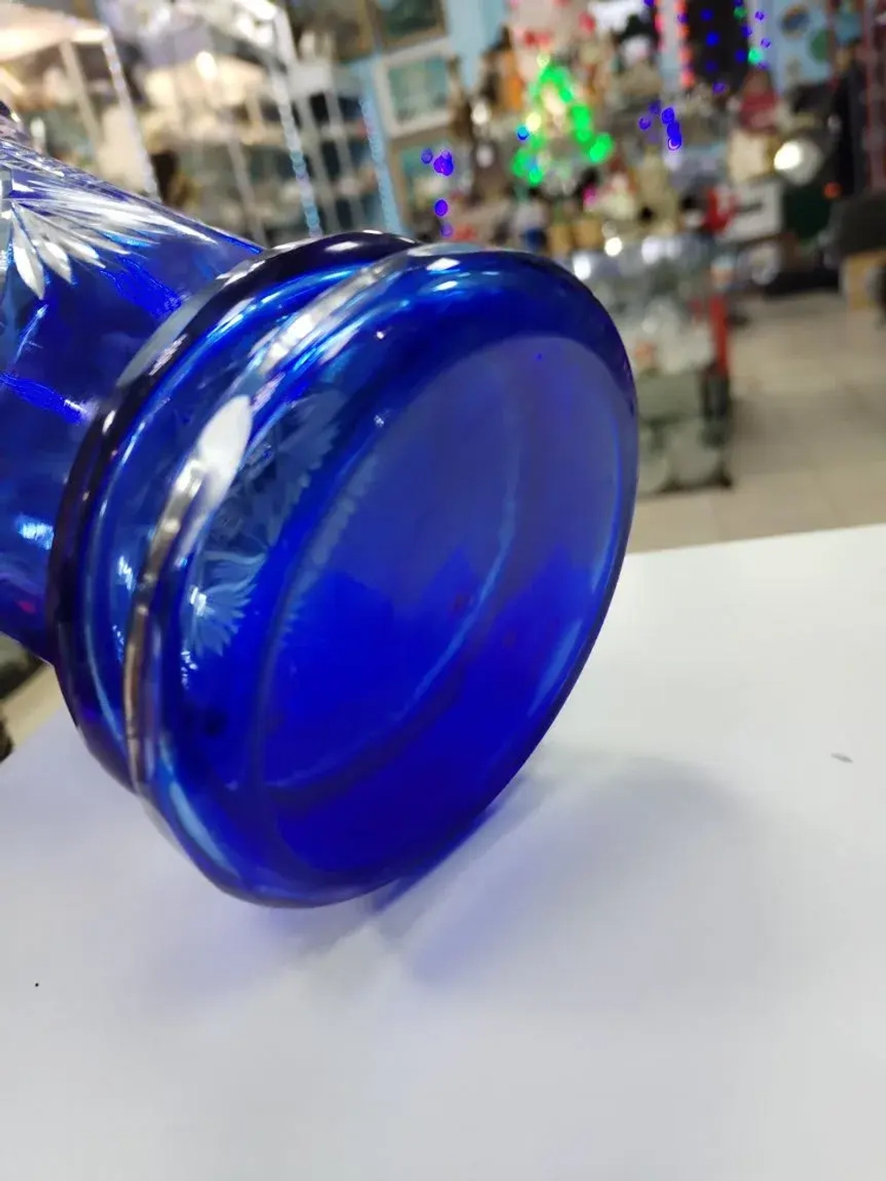 Ваза Салют.синий резной хрусталь. СССР