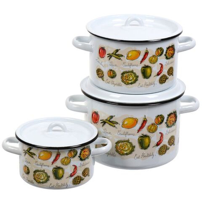 Набор эмалированной посуды 6 пр, кастрюли 1.5, 2.9, 4.5 л, цилиндр, СтальЭмаль, Гратен, 1c33