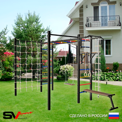 Уличная шведская стенка Sv Sport рукоход с комплектом турник прямой 2шт У5346 (Турник/Брусья/Скамья/Деревянные/Канат/кольца/лестница/Сетка)