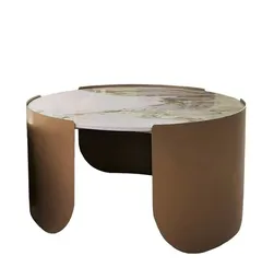 Журнальный столик Stone Antique M, Ø70х37 см, латунь, керамогранит