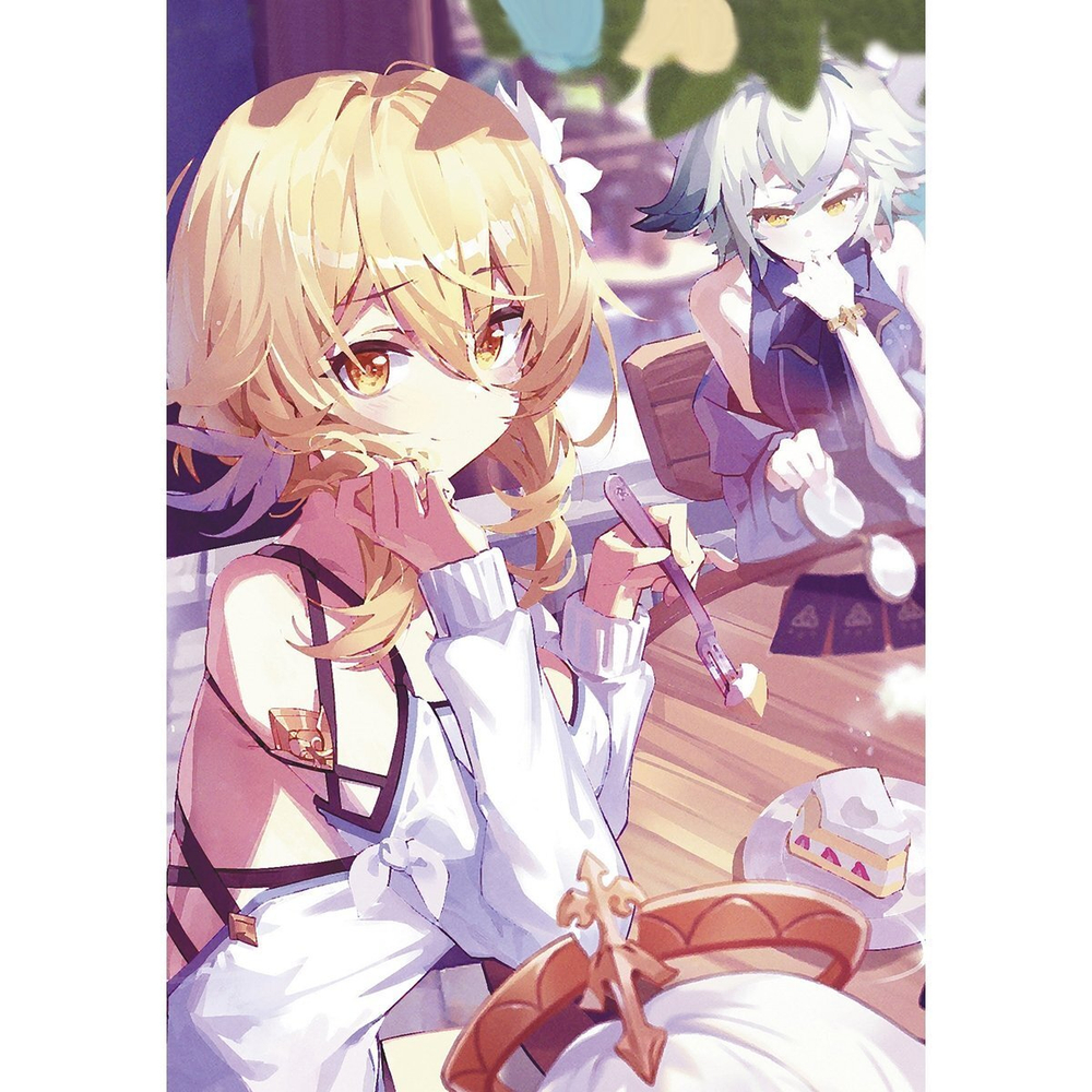 Блокнот 120х170 мм, скрепка, Контэнт-Канц, ламинир. картон, выб. лак, 32 л., диз. внутр. блок в клетку. "Волшебные миры Тейвата", жёлто-бежевый