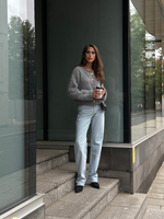 Джинсы голубые прямые на завышенной талии