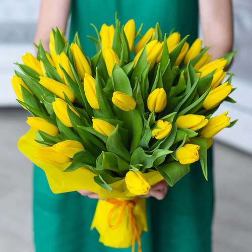 Купить Букет 35 желтых тюльпанов
