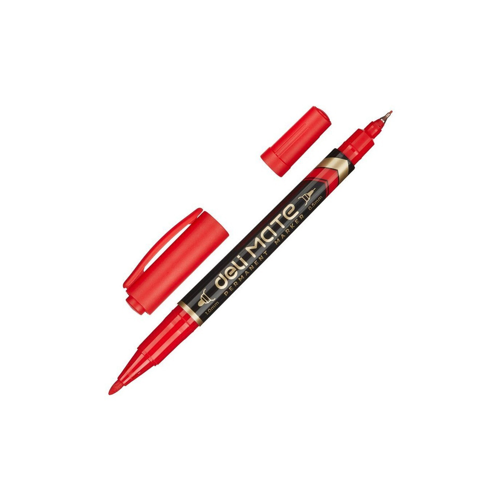 Маркер перм. 0.5-1.0 Deli Mate двойн. пиш.нак. красный EU10440