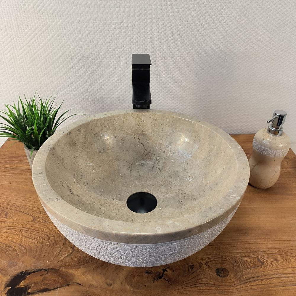Раковина из мрамора Bowl Cream Dotted BM-66094 40х40х17 из натурального камня