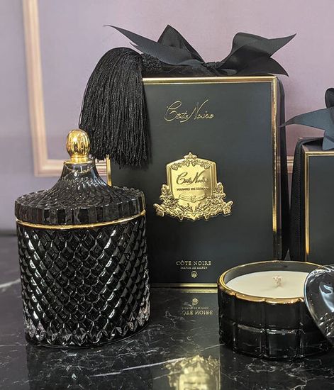 Утренний чай, большая черная свеча Арт-деко с кисточкой, Cote Noire